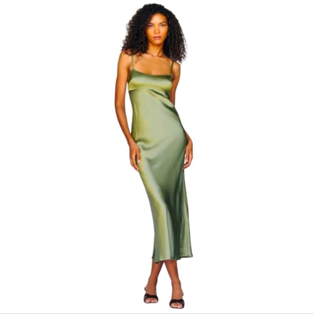Reformation Kailyn Silk Midi Dress Moss Green Size 12